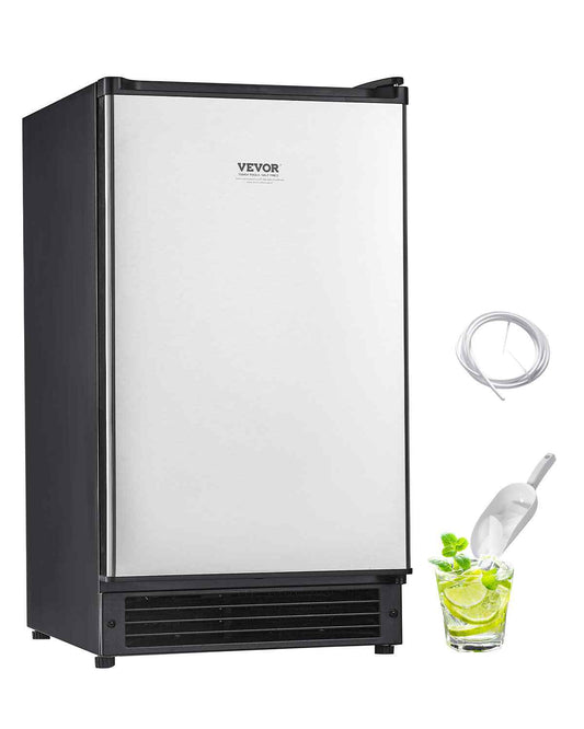 Undercounter Built-in Ice Maker, 25 Lbs/Day Under Counter Ice Maker Machine with Reversible Door Stainless Steel, Freestanding Ice Maker for Commercial Home Kitchen, No Drain Required