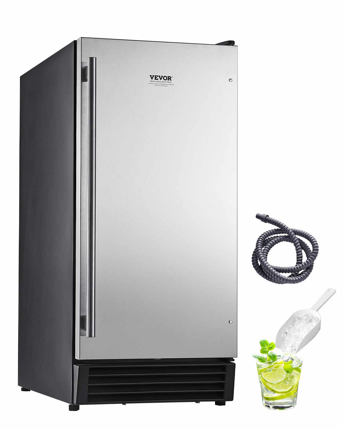 Undercounter Built-in Ice Maker, 50 Lbs/Day Under Counter Ice Maker Machine with Drain Pump Reversible Door Stainless Steel, Freestanding Ice Maker for Commercial Home Kitchen