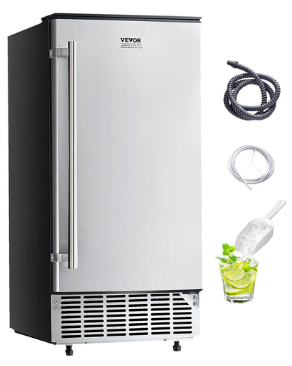 Undercounter Built-in Ice Maker, 80 Lbs/Day Under Counter Ice Maker Machine with Reversible Door Stainless Steel, Freestanding Ice Maker for Commercial Home Kitchen, Electric Drainage