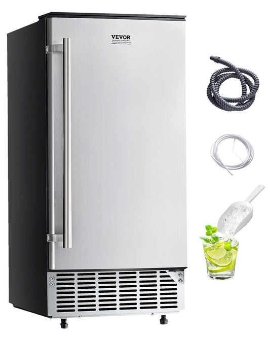 Undercounter Built-in Ice Maker, 80 Lbs/Day Under Counter Ice Maker Machine with Reversible Door Stainless Steel, Freestanding Ice Maker for Commercial Home Kitchen, Electric Drainage