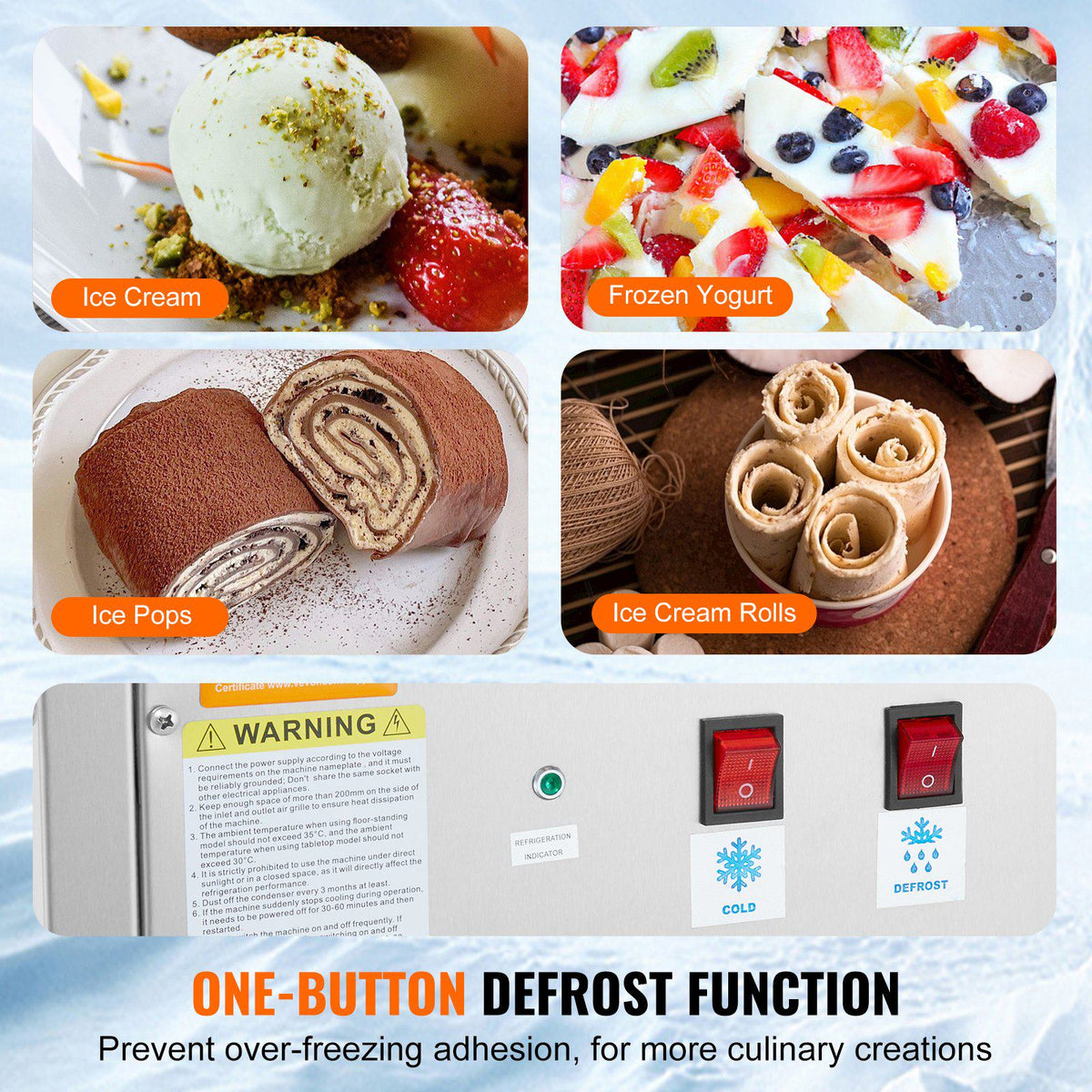 Fried Ice Cream Roll Machine, 11" x 9.5" Stir-Fried Ice Cream Pan, Stainless Steel Rolled Ice Cream Maker with Compressor and 2 Scrapers, for Making Ice Cream, Frozen Yogurt, Ice Cream Rolls