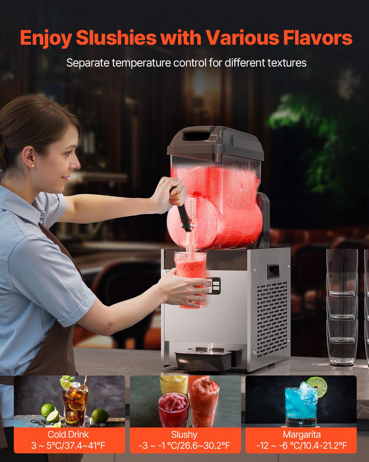 Commercial Slushy Machine, 12L Single Tank Frozen Drink Machine, 48 Cups Stainless Steel Margarita Smoothie Frozen Drink Maker, Slushie Maker for Home Party Restaurants Cafe Bars