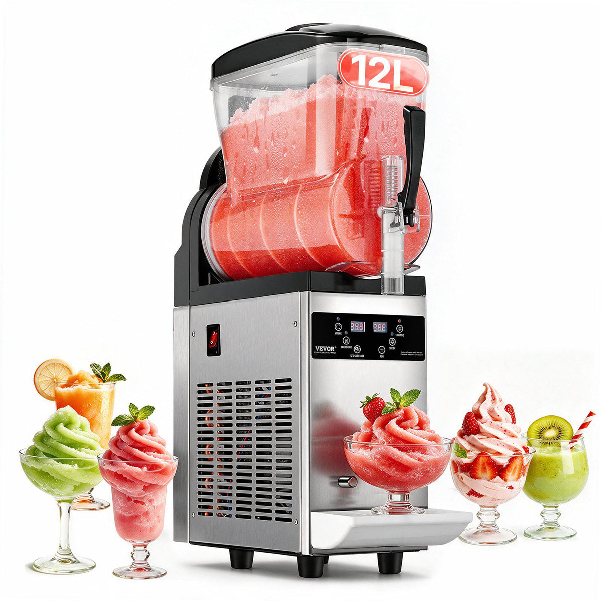 Commercial Slushy Machine, 12L Single Tank Frozen Drink Machine, 48 Cups Stainless Steel Margarita Smoothie Frozen Drink Maker, Slushie Maker for Home Party Restaurants Cafe Bars