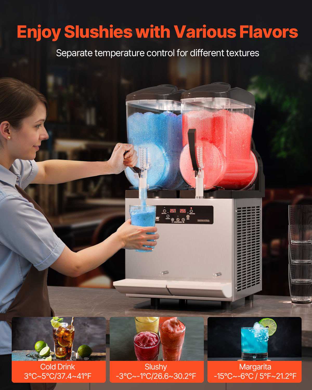 Commercial Slushy Machine, 12Lx2 Double Tank Frozen Drink Machine, 96 Cups Stainless Steel Margarita Smoothie Frozen Drink Maker, Slushie Maker for Home Party Restaurants Cafe Bars