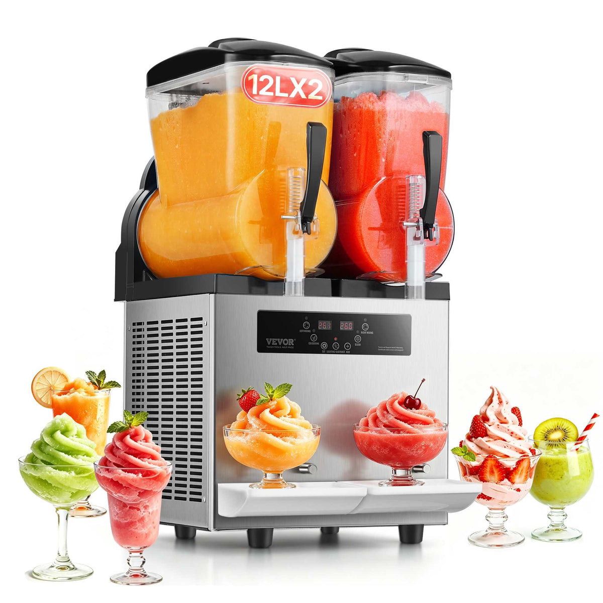 Commercial Slushy Machine, 12Lx2 Double Tank Frozen Drink Machine, 96 Cups Stainless Steel Margarita Smoothie Frozen Drink Maker, Slushie Maker for Home Party Restaurants Cafe Bars
