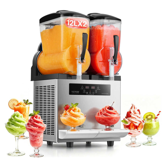 Commercial Slushy Machine, 12Lx2 Double Tank Frozen Drink Machine, 96 Cups Stainless Steel Margarita Smoothie Frozen Drink Maker, Slushie Maker for Home Party Restaurants Cafe Bars