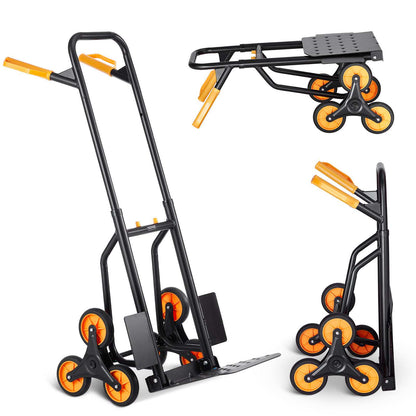 Stair Climbing Cart, 440 lbs Capacity Stair Climber Hand Truck and Dolly, Heavy-Duty Folding Trolley Cart with Dual Handle, 6 Wheels & 2 Elastic Ropes for Home Office Shopping Moving Warehouse