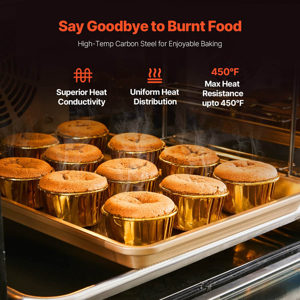 Baking Pans Set, 3-Piece, Nonstick Carbon Steel Cookware Sheets & Trays, Stackable Kitchen Oven Bakeware Cooking Sets with Silicone Handles, Easy to Clean, for Baking Cookie Cake Muffin Bread