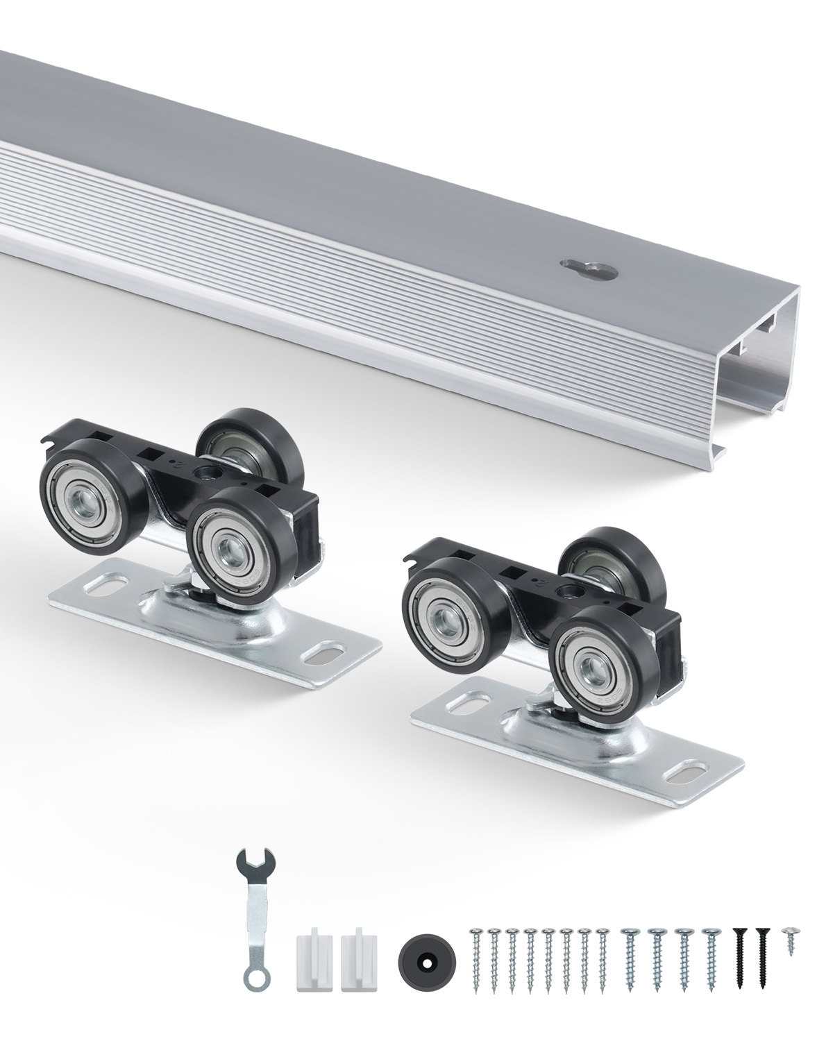 Sliding Pocket Door Hardware Track Kit, 4.73 ft Heavy Duty Pocket Door Hardware Kit, Commercial Grade Pocket Door Hardware and Track Set for 24"-30" Wide Single Door, Smoothly and Easy to Install