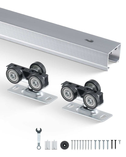 Sliding Pocket Door Hardware Track Kit, 4.73 ft Heavy Duty Pocket Door Hardware Kit, Commercial Grade Pocket Door Hardware and Track Set for 24"-30" Wide Single Door, Smoothly and Easy to Install