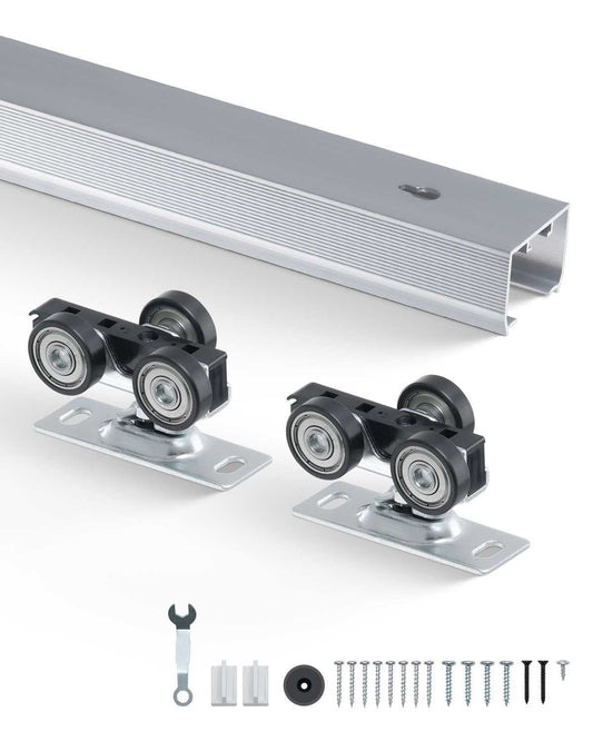 Sliding Pocket Door Hardware Track Kit, 4.73 ft Heavy Duty Pocket Door Hardware Kit, Commercial Grade Pocket Door Hardware and Track Set for 24"-30" Wide Single Door, Smoothly and Easy to Install