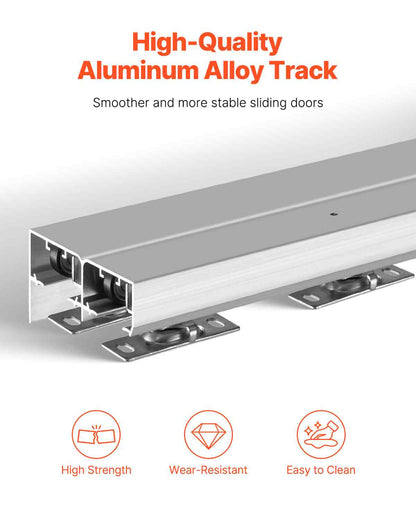 Bypass Door Hardware, 5ft Heavy Duty Bypass Sliding Door Hardware Kit, Aluminum Alloy Sliding Closet Door Hardware Set for 2 Door System, Fit Door Thickness 1 3/8 " - 1 3/4", Easy to Install