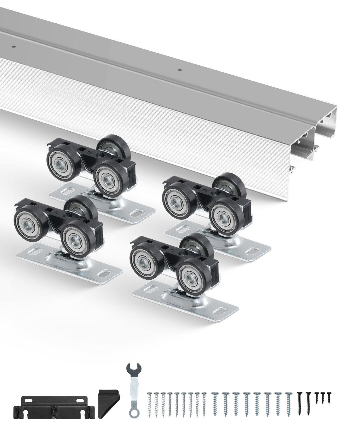 Bypass Door Hardware, 5ft Heavy Duty Bypass Sliding Door Hardware Kit, Aluminum Alloy Sliding Closet Door Hardware Set for 2 Door System, Fit Door Thickness 1 3/8 " - 1 3/4", Easy to Install