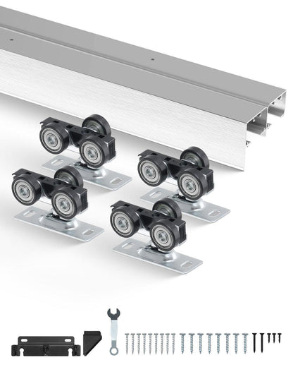 Bypass Door Hardware, 5ft Heavy Duty Bypass Sliding Door Hardware Kit, Aluminum Alloy Sliding Closet Door Hardware Set for 2 Door System, Fit Door Thickness 1 3/8 " - 1 3/4", Easy to Install