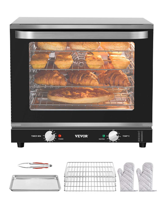Commercial Countertop Oven, 66L 4-Tier Toaster Ovens with Tempered Glass Door, Wire Racks & Tray, 2800W Stainless Steel Baking Ovens for Restaurant Bakery (AC208~240V,60Hz, 6-20P Plug & Output)