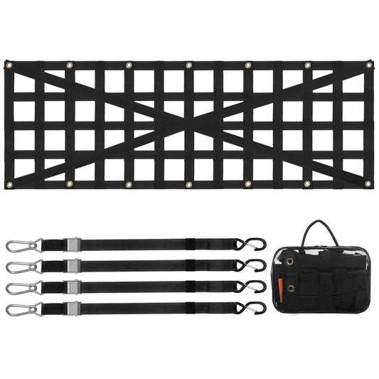 Tailgate Net, 54 in x 18 in, Heavy Duty Cargo Net for Truck Bed with 4 Adjustable Telescopic Straps, Cross-reinforced Design, Extendable & Durable, Suitable for Pickup, Truck, Trailer, Jeep, SUV