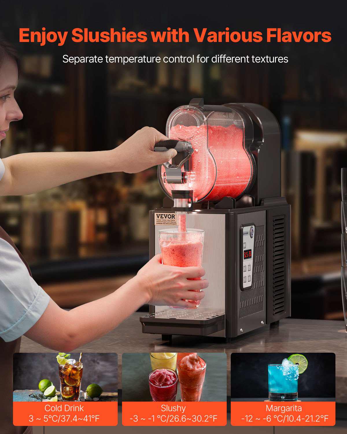 Commercial Slushy Machine, 3L Single Tank Frozen Drink Machine, 12 Cups Stainless Steel Margarita Smoothie Frozen Drink Maker, Slushie Maker for Home Party Restaurants Cafe Bars