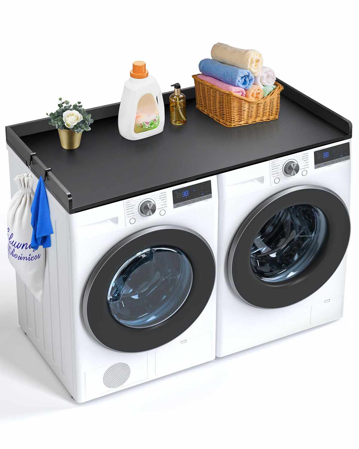 Washer Dryer Countertop, 54" x 27" Wooden Washer and Dryer Countertop, Water-Resistant Laundry Machine Topper Cover with Anti-Slip Pads, for Laundry Room Organization and Storage, Black