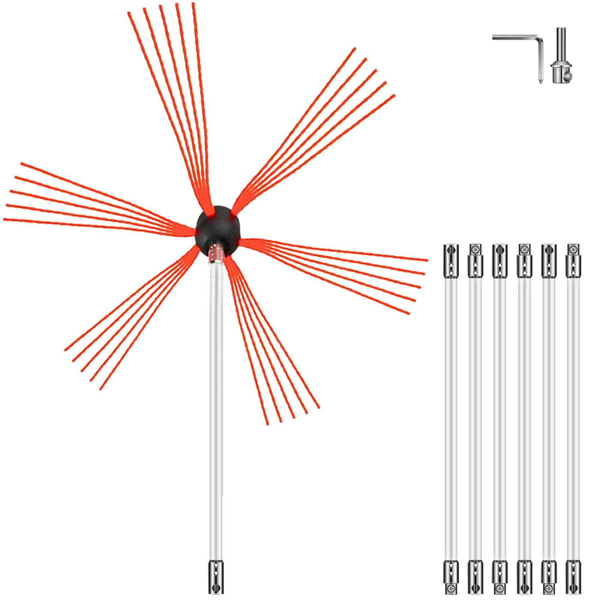 Chimney Sweep Kit 23FT Length, Chimney Brush Kit with 7 Nylon Flexible Rods, Rotary Chimney Cleaning Kit Driven by Drill, Chimney Cleaning Tool Kits for Sweeping Fireplace Flue