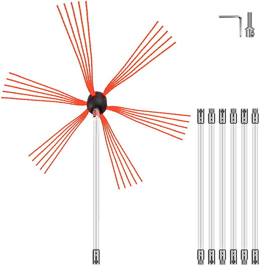Chimney Sweep Kit 23FT Length, Chimney Brush Kit with 7 Nylon Flexible Rods, Rotary Chimney Cleaning Kit Driven by Drill, Chimney Cleaning Tool Kits for Sweeping Fireplace Flue