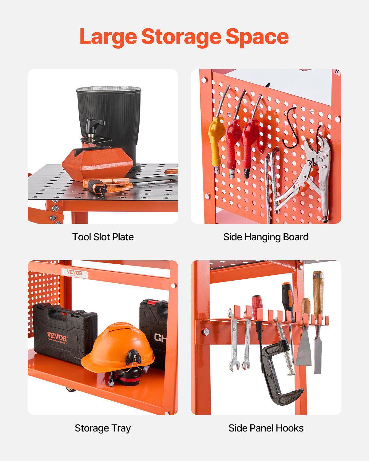 Welding Table, 40" x 24" Welding Workbench Table with 800LBS Static Weight Capacity, Movable Steel Work Bench with 4 Wheels (2 with Brake), Double-Layer Storage Board and 5/8-inch Fixture Holes