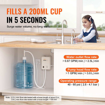 Water Pump System for 5 Gallon Bottles, Automatic Electric Dispenser, Single Inlet, Suitable for Coffee/Tea Appliances, Fridges, Ice Machines