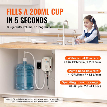 Bottled Water Dispenser Pump System, 5 Gallon Dispensing System, Automatic Electric Water Dispenser, Single Inlet Water Jug Pump, Compatible Use with Coffee/Tea Machine, Refrigerator, Ice Maker