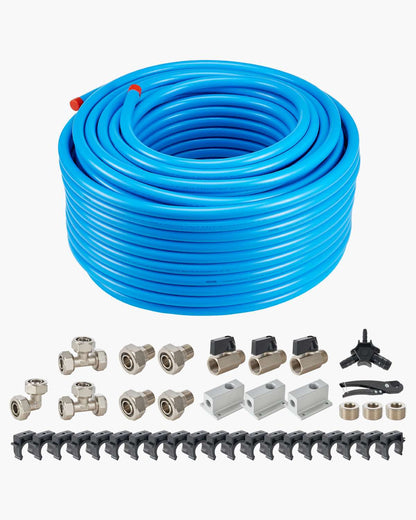 Air Compressor Line Kit, 300FT x 3/4", HDPE-Aluminum Compressed Air Piping System, Leak-Proof, Pressure-Resistant & Easy-to-Install, Compressed Air Line Tubing Kit for Garages Workshops, Blue