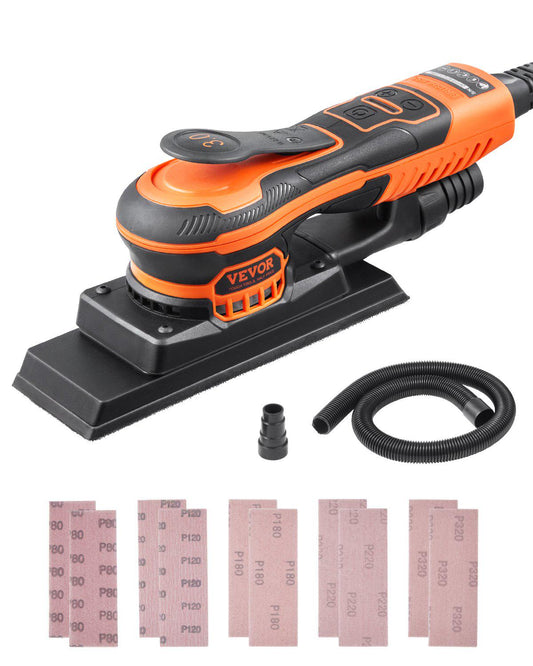 Sheet Sander, 3/8 Sheet 3A EC Brushless Sander, Max. 10000RPM Variable Speed Sheet Finishing Sander with 10PCS Sandpapers and Vacuum Cleaner Adapter for Woodworking