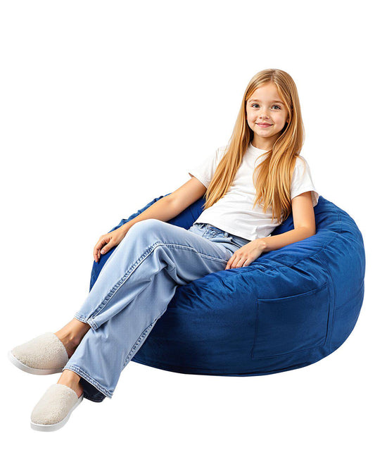 Bean Bag Chair, 3 feet Round Bean Bag Chair with Removable and Washable Cover, 25D Memory Foam Filled with Soft and Smooth Dutch Velvet, Bean Bag for Bedroom or Playroom, Blue