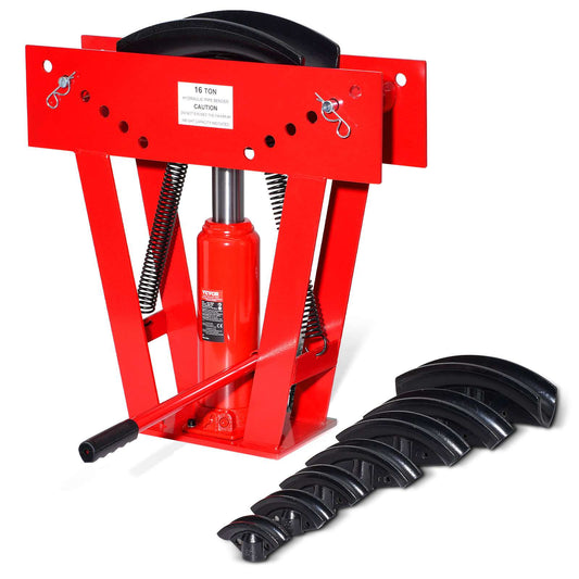 Hydraulic Pipe Bender, 16 Ton Manual Copper Exhaust Pipe Bending Machine with 8 Dies (1/2" - 3") and 90 - 180° Adjustable Rollers, Heavy-Duty Pipe Tube Bender for Piping Railing Construction