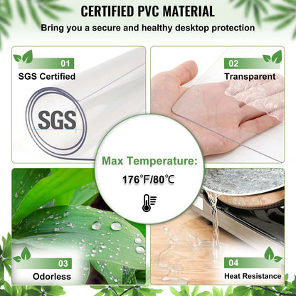 Plastic Table Cover, 42"x96"x0.08", Transparent PVC Table Protector, Rectangle Clear Desk Mat, Water Oil Proof Table Cover for Dining Table Coffer Table Kitchen Worktable Dresser Cabinet, etc.