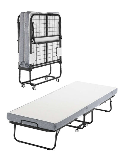 Rollaway Bed, 31 in x 75 in Folding Bed with 4 in Mattress, Twin Size Foldable Bed with Sturdy Metal Frame & Memory Foam Mattress, Portable Twin Roll Away Bed with Mattress, for Adults, Guest
