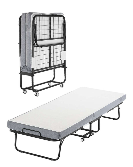 Rollaway Bed, 31 in x 75 in Folding Bed with 4 in Mattress, Twin Size Foldable Bed with Sturdy Metal Frame & Memory Foam Mattress, Portable Twin Roll Away Bed with Mattress, for Adults, Guest