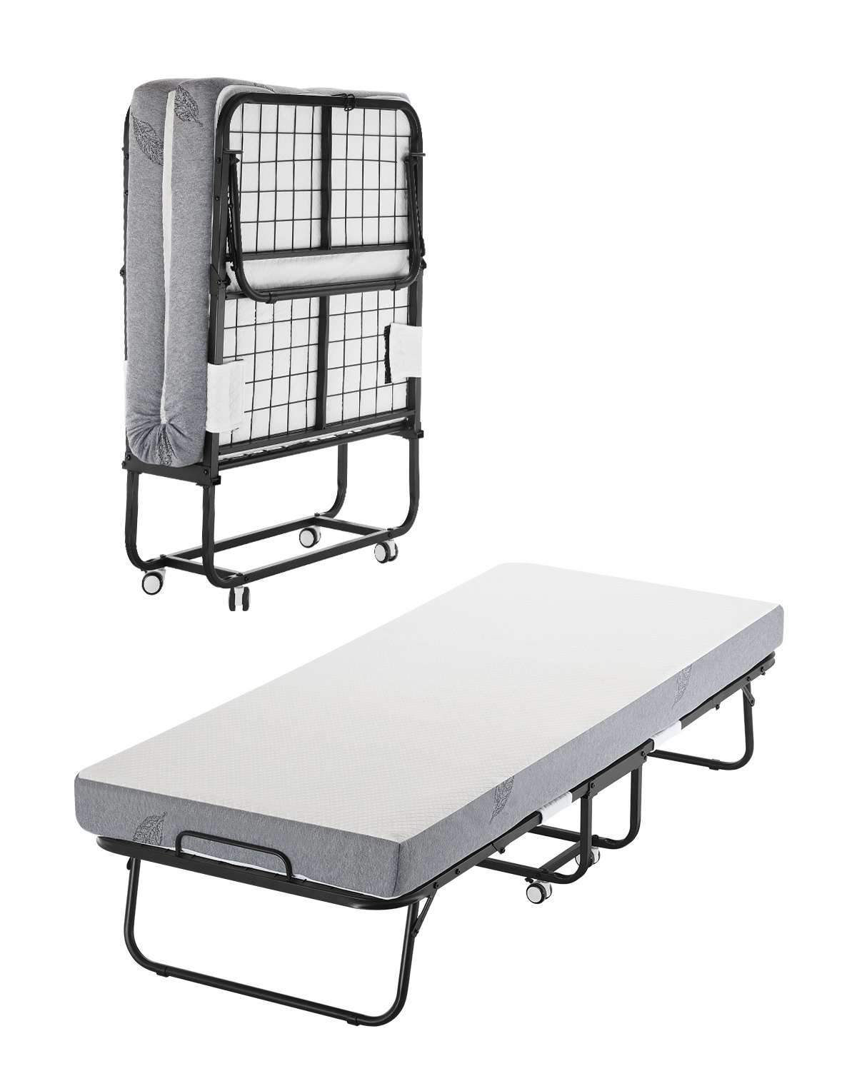 Rollaway Bed, 31 in x 75 in Folding Bed with 5 in Mattress, Twin Size Foldable Bed with Sturdy Metal Frame & Memory Foam Mattress, Portable Twin Roll Away Bed with Mattress, for Adults, Guest