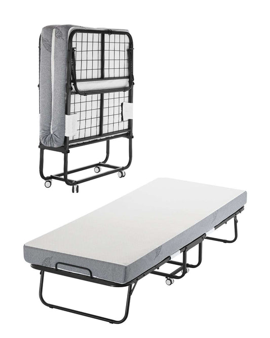 Rollaway Bed, 31 in x 75 in Folding Bed with 5 in Mattress, Twin Size Foldable Bed with Sturdy Metal Frame & Memory Foam Mattress, Portable Twin Roll Away Bed with Mattress, for Adults, Guest
