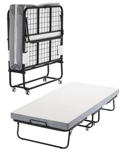 Rollaway Bed, 38 in x 75 in Folding Bed with 4 in Mattress, Twin Size Foldable Bed with Sturdy Metal Frame & Memory Foam Mattress, Portable Twin Roll Away Bed with Mattress, for Adults, Guest