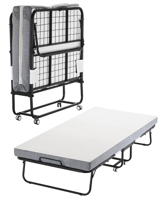 Rollaway Bed, 38 in x 75 in Folding Bed with 4 in Mattress, Twin Size Foldable Bed with Sturdy Metal Frame & Memory Foam Mattress, Portable Twin Roll Away Bed with Mattress, for Adults, Guest
