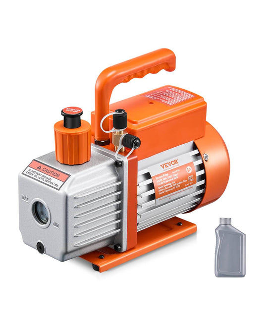 Vacuum Pump, 5 CFM, HVAC Single Stage Rotary Vane Vacuum Pump, for R134a R22 R410a Systems, Auto AC Vacuum Pump Kit with Oil Bottle, for Automotive Air Conditioner Maintenance Resin Degassing