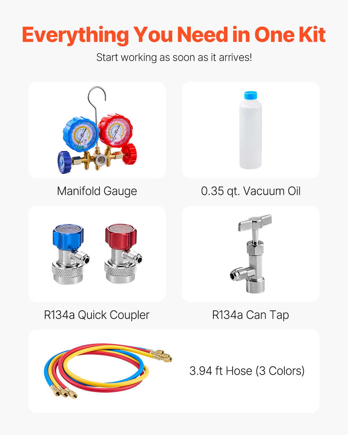 3.5 CFM AC Vacuum Pump and Gauge Set, Single Stage Rotary Vane HVAC Air Vacuum Pump, A/C Refrigerant Manifold Gauge Kit, with Hoses, Air Conditioning Refrigeration for R134a, R12, R22, R502a