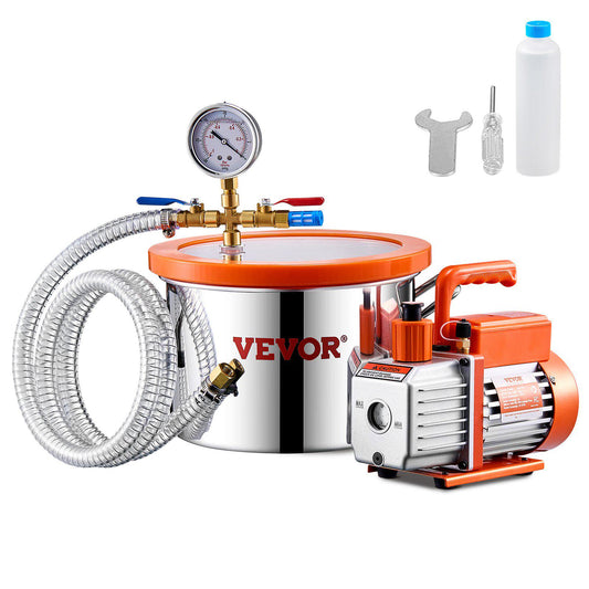 1.5 Gallon Vacuum Chamber and 3.5 CFM Pump Kit, Stainless Steel Chamber, Single Stage Vacuum Pump Degassing Chamber Kit, with Acrylic Lid, Oil, 4.92 ft Hose, for Degassing Resin Silicone Epoxies
