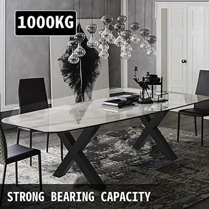 Set of 2 Steel Table Legs, 28\'\'Height 24\'\'Wide Dining Table Legs, Heavy Duty 3.1\" Square Box Section X Frame Table Legs, 28x24x3.1 Inch Black Color Industrial Country Style Metal Dining Leg