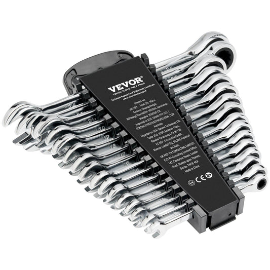 Combination Wrench Set, 16-Piece Ratcheting Wrench Set with Organizer Rack, Cr-V Steel Wrench Set Metric 8 mm to 24 mm, Ideal for General Household, Garage, Workshop, Auto Repairs, Emergency