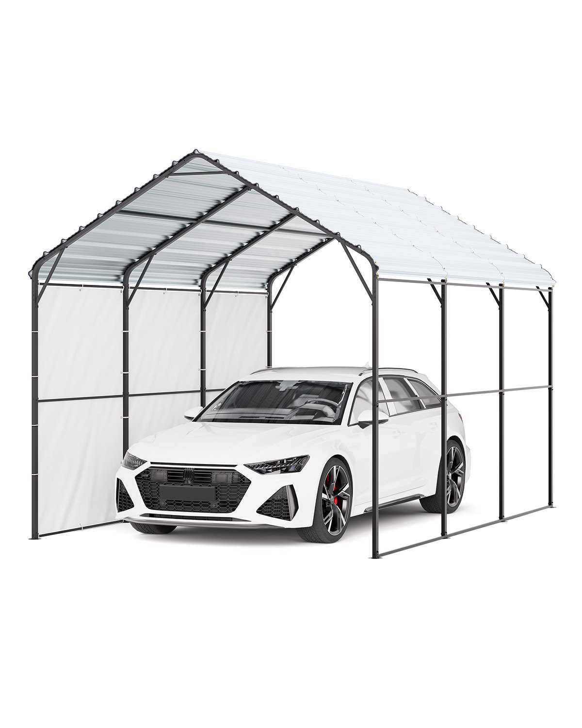 Heavy Duty Metal Carport, 10' x 15' Outdoor Carport with Galvanized Steel Frame & Roof, Car Tent Garage Shade with Removable Sidewalls, Multi-Use Car Shelter for Pickup, Boat, Car & Tractors