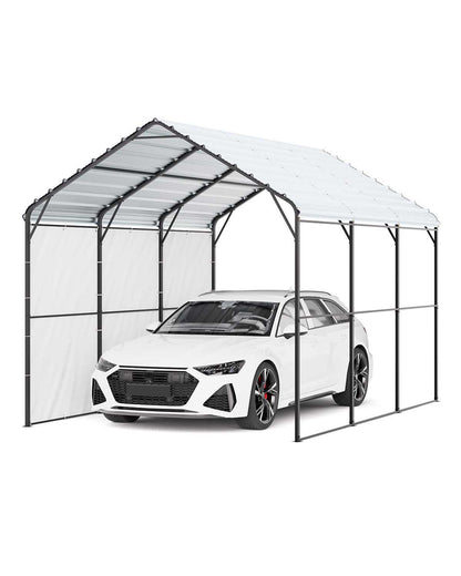 Heavy Duty Metal Carport, 10' x 15' Outdoor Carport with Galvanized Steel Frame & Roof, Car Tent Garage Shade with Removable Sidewalls, Multi-Use Car Shelter for Pickup, Boat, Car & Tractors