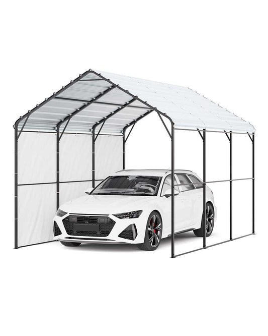 Heavy Duty Metal Carport, 10' x 15' Outdoor Carport with Galvanized Steel Frame & Roof, Car Tent Garage Shade with Removable Sidewalls, Multi-Use Car Shelter for Pickup, Boat, Car & Tractors