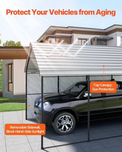 Heavy Duty Metal Carport, 12' x 20' Outdoor Carport with Galvanized Steel Frame & Roof, Car Tent Garage Shade with Removable Sidewalls, Multi-Use Car Shelter for Pickup, Boat, Car & Tractors