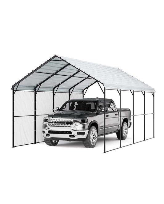 Heavy Duty Metal Carport, 12' x 20' Outdoor Carport with Galvanized Steel Frame & Roof, Car Tent Garage Shade with Removable Sidewalls, Multi-Use Car Shelter for Pickup, Boat, Car & Tractors