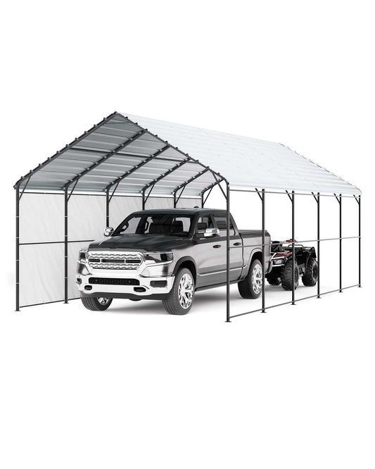 Heavy Duty Metal Carport, 13' x 26' Outdoor Carport with Galvanized Steel Frame & Roof, Car Tent Garage Shade with Removable Sidewalls, Multi-Use Car Shelter for Pickup, Boat, Car & Tractors