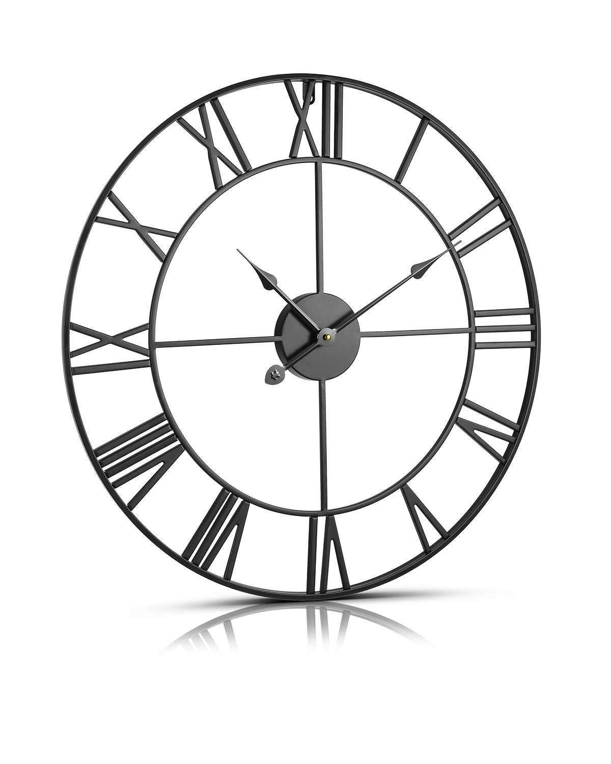 Wall Clock, 24 in Wall Clock Roman Numerals, Battery Operated Non Ticking Silent Classic Decorative Round Clocks, for Living Room Bedroom Office Kitchen Dining Room Home Decor Farmhouse, Black